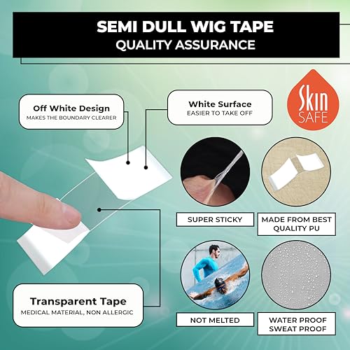 Image of Semi Dull No Shine Tape for Hair Patch - Ultra Hold Wig Tape for Lace Wigs & Toupees | Matte Invisible Finish | Sweatproof Grip | 3-4+ Weeks Hold | 36 Strips for Men & Women