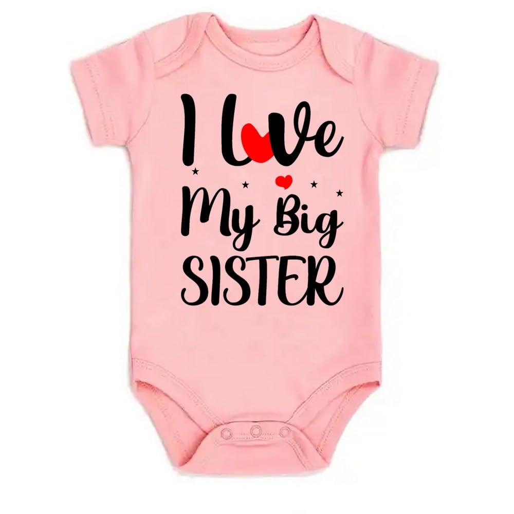 PrintmateI Love My Big Sister|Little Brother|Big Brother|Little Sister| Bro Sis Combo Cotton Pink Romper For New Born Baby -D189