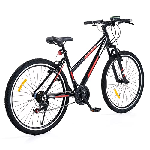 Viribus Mountainbike 26 Zoll MTB Fahrrad 21 Gang-Schaltung Rennrad Hardtail 26" Cityräder mit Aluminiumlegierungsrahmen Dual-V-Bremsen Fahrrad für Jungen, Mädchen, Männer und Frauen Schwarz&Rot – Bild 6