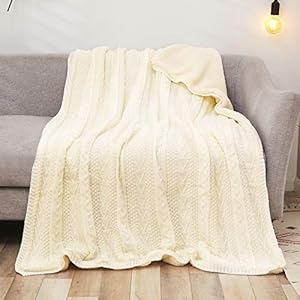 Acrylic Cable Knit Sherpa Throw Blanket – Soft Plush Fluffy Blanket Warm Cozy Knitted Fleece Blankets for Couch Sofa…