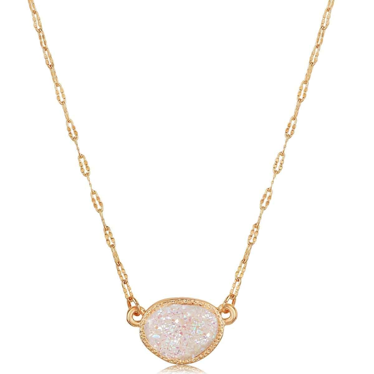 Simulated Druzy Pendant Necklace for Women with Sparkly Oval Stone 16 inch with 3 inch Extender, Plated in Gold Tone, Rose Gold Tone, or Silver Tone
