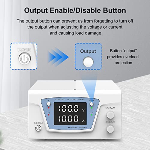Image of DC Power Supply Variable, 100V 10A 1000W Bench Power Supply with Encoder knob, High Power Adjustable Switching Power Supply with OCP Switch, Variable Power Supply with Output Enable /Disable Button | Four-digit display, multiple safety features. Suitable for repairing electronic devices, charging batteries, and more