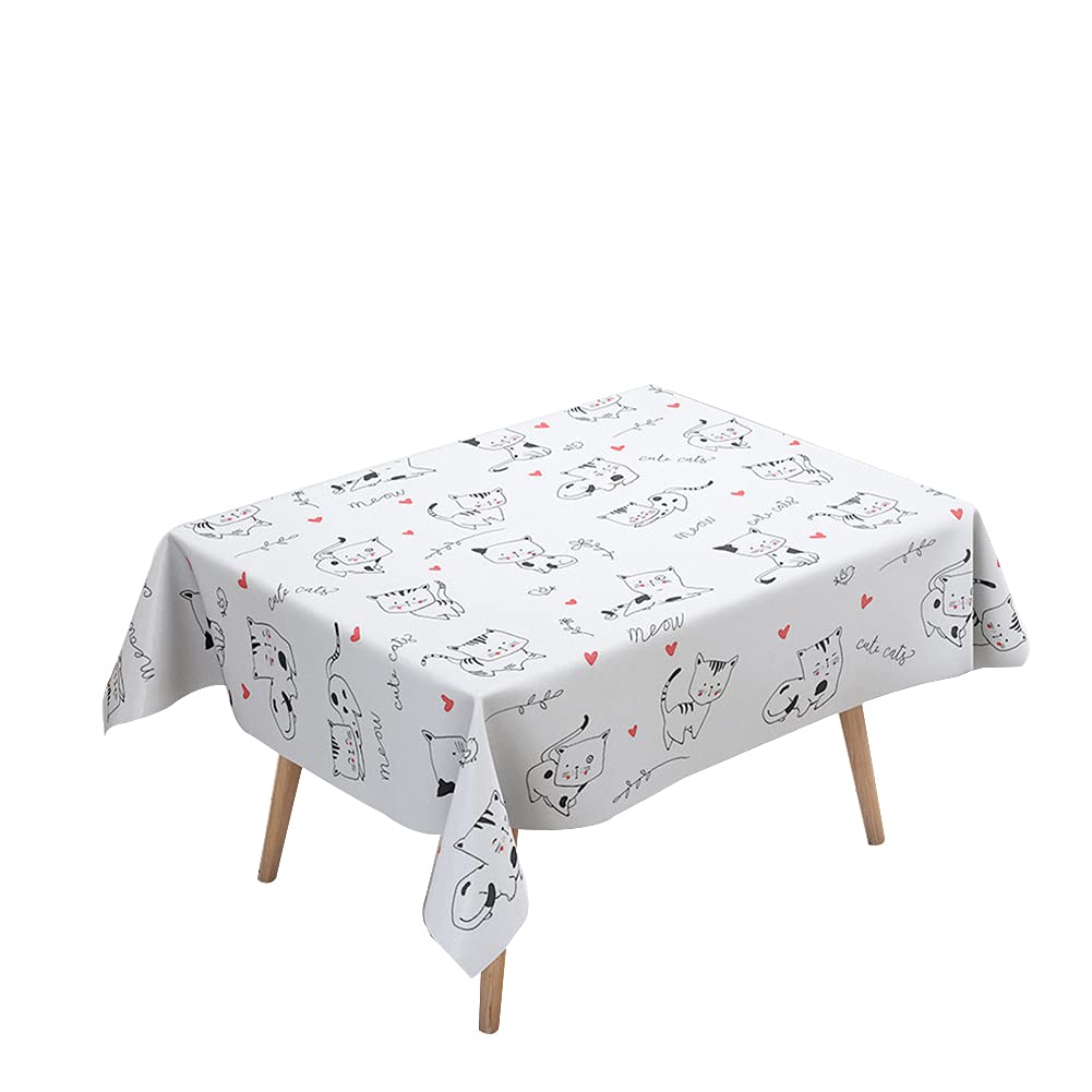 Morbuy Heart-Shaped Table Cloths Rectangular Waterproof, 3D Cat Kitten Print Tablecloths Stain Resistant Tablecloth Wipe Clean Table Cover For Decorations Kitchen Garden Party (,140X240cm)