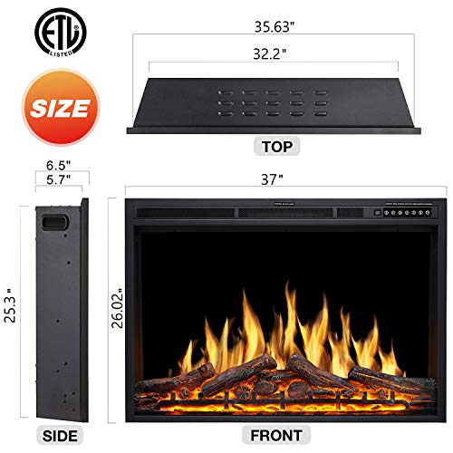 Image of R.W.FLAME 36 inch Electric Fireplace Insert, Realistic Log Recessed Electric Stove Heater, 4 Color Adjustable Flames, 8 H Timer, 5 Brightness Settings, 750 /1500W Touch Screen, Remote Control (37''X27'')