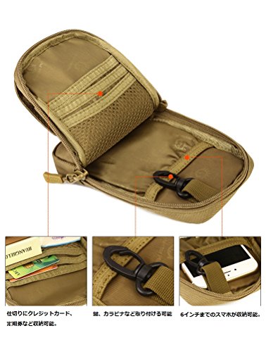 最安値 Phoeni Ikki 小物入れ 6インチスマホ収納可 Iphone8 Plus 対応 ベルト装着可 全6色 迷彩柄 多機能 タクティカル スマホホルスター ツールバッグ Edcポーチ ヒップバッグ ブラウンの価格比較