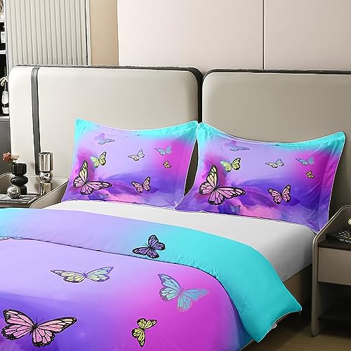 100% Cotton Boho Butterflies Duvet Cover,Colorful Butterfly Bedding Set Double,Watercolor Tie Dye Pastel Comforter Cover,Bohemia Style Bedspread Cover with 2 Pillow Cases Bedroom Decor - Image 4