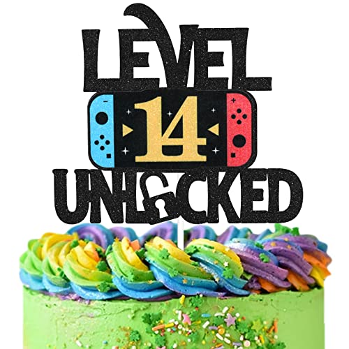 Level 14 Unlocked Game Birthday Cake Topper - Video Game Boy's 14th Birthday Game On Party Cake Supplies - Gaming Level Up Winner Party Decoration