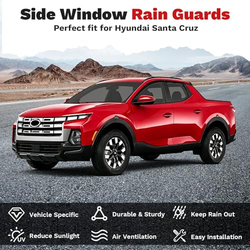 Image of Canvcle Santa Cruz Rain Guards - Window Visors for Hyundai Santa Cruz 2022-2025 2026, Outside-Mount Tape-On Side Window Wind Deflectors for Santa Cruz Accessories, Vent Visors Shades Rainproof 4PCS