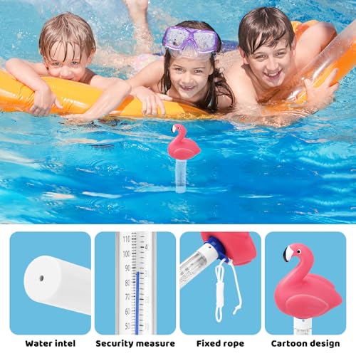 Image of Pool Thermometer Floating, Water Temperature Thermometer with String, Large Size Easy Read & Shatter Resistant Pool Accessories for Ice Bath & Hot Tub, Outdoor & Indoor Swimming Pool, Spas (Flamingo)