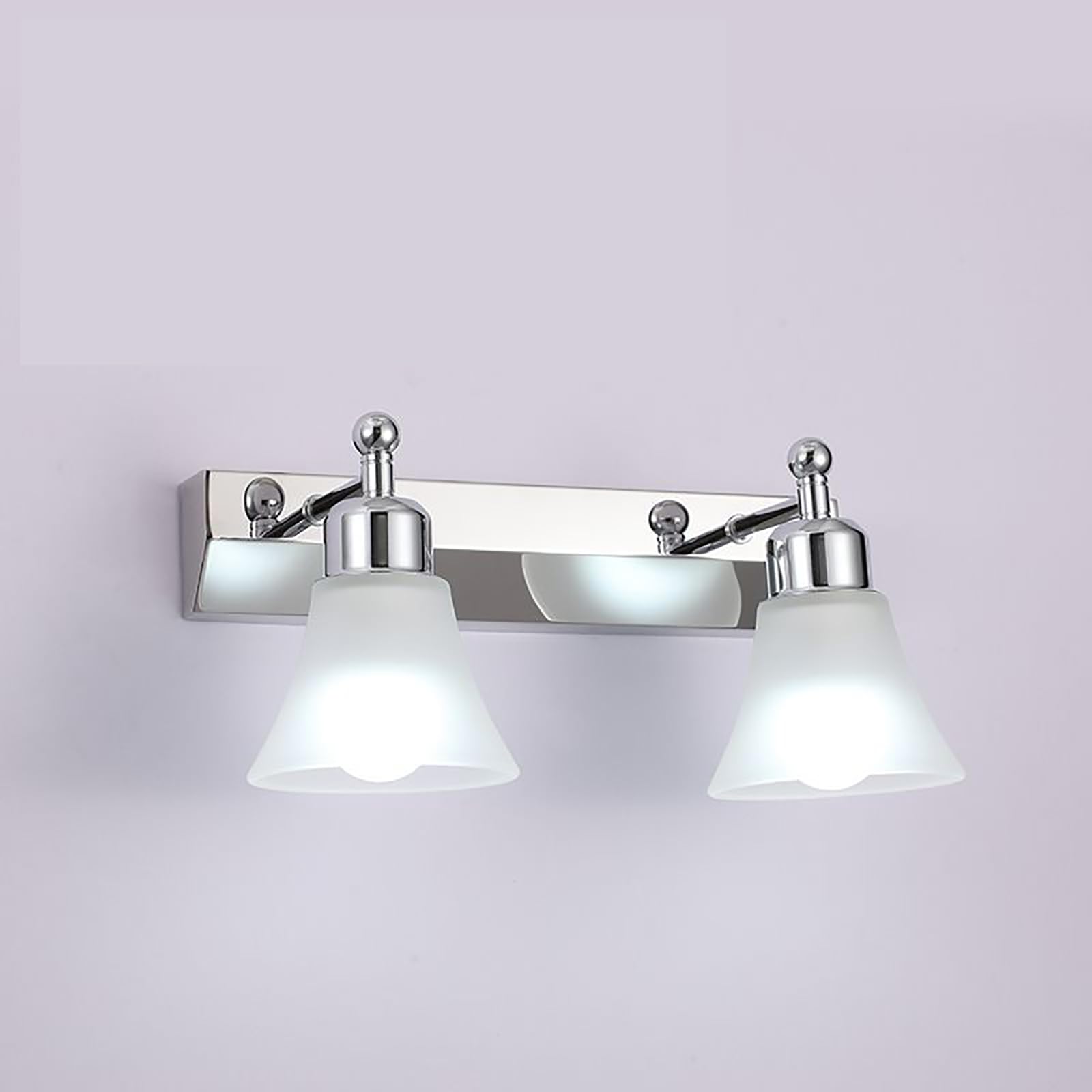 BPILOT Vintage Industrial Silver Color Swivel Modern Bathroom Mirror Wall Lamp Bathroom Lights Over The Mirror with Frosted Glass Shade for Kitchen Hallway,B