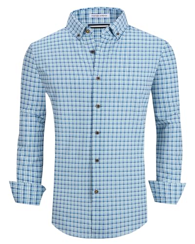 Alex Vando Mens Button Down Shirts Wrinkle Free 4-Way Stretch Print Business Casual Shirt