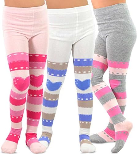 TeeHee Little Girls and Toddlers Fashion Tights 3 Pair Pack (3-5 Years, Stripe with Heart)