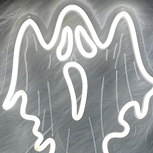 Image of Halloween Decorations Ghost Face LED Neon Sign, Dimmable Neon Light for Game Room Wall Decor Man Cave Birthday Halloween Decor Christmas Gift (16.8in*10.63in)