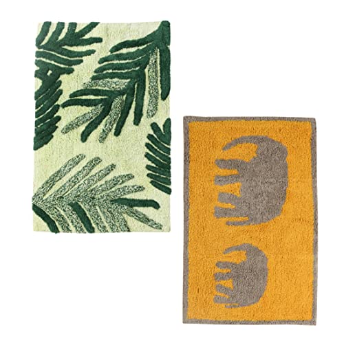 Image of SASHAA WORLD Elephant + Leaf Patterned Bathmat 50 X 80 cm (Combo of 2)