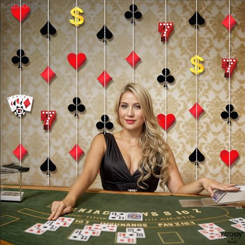 Image of KatchOn, Casino Hanging Garlands - 8 Strings, Pre Strung | Game Night Decorations, Casino Birthday Decorations | Poker Night Decorations, Vegas Party Decor, Casino Theme Party