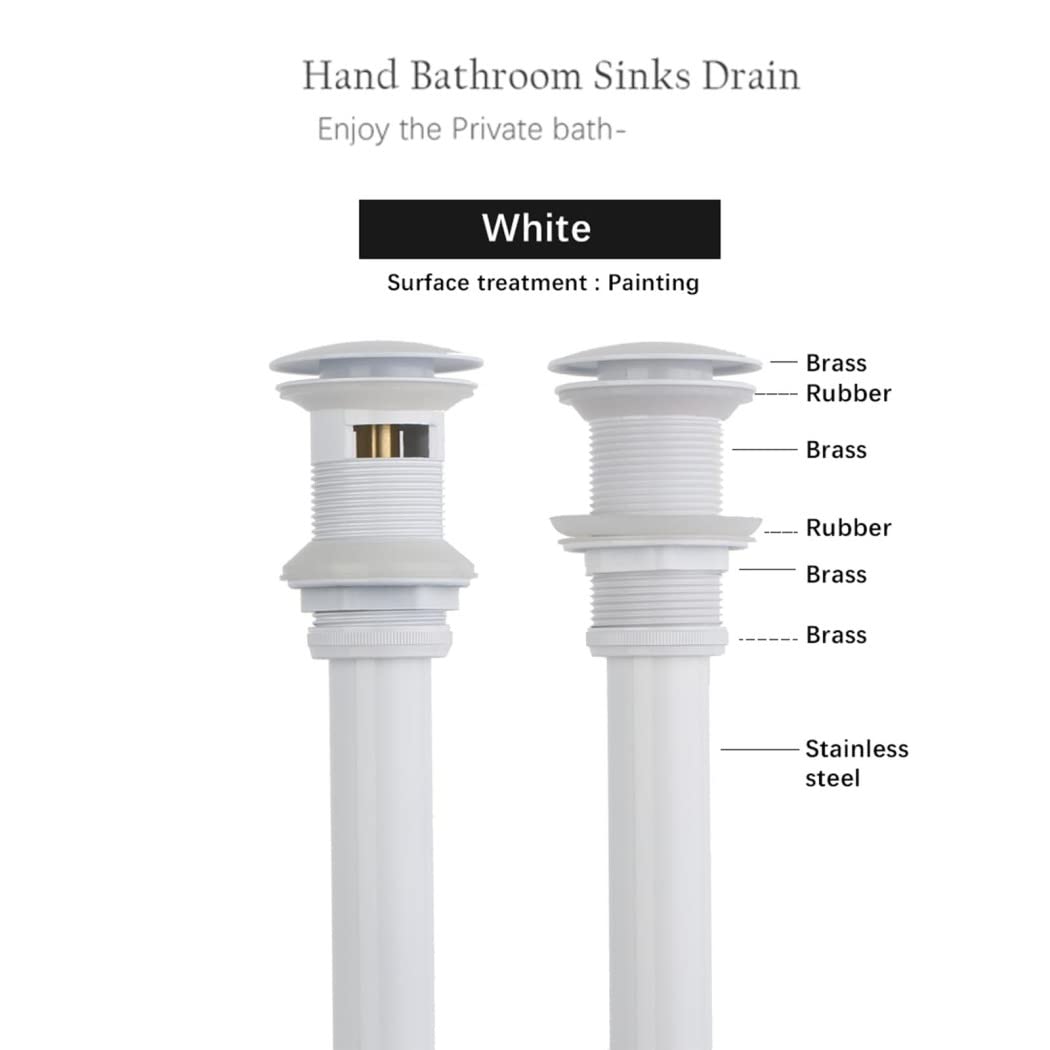 WRIST Desagüe para Lavabo De Baño, Desagües Emergentes De Latón para Lavabos De Baño, Recipiente para Lavabo, Tapa Grande Blanca con O Sin Orificio De Desbordamiento, Accesorios De Baño Modernos,B