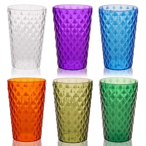 Henrrida Unbreakable Glasses Drinking - Reusable Plastic Cups Party Supplies Set of 6 - Acrylic Plastic Cups, Dishwasher Safe, Stackable for Juice, Beer Glasses, Milk 450ml