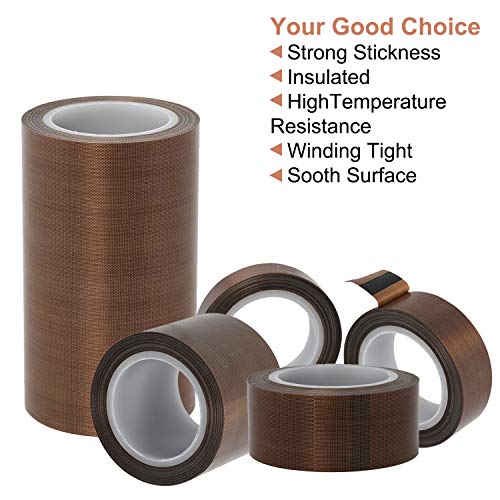 Homend PTFE Coated Fabric Teflon Tape Adhesive Tape High Temperature Teflon Tape for Vacuum, Hand and Impulse Sealers Machine Sealing Tape 10M (1.97inch x 33feet(W*L))