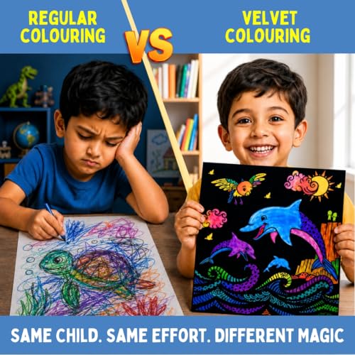 Image of PepPlay Velvet Coloring Cards for Kids - 6 Ocean Life Art Cards | Sensory Mess-Free Travel Activity Kit for Flights & Road Trips | Gift for Boys & Girls Age 3-8 | Birthday Return Gift