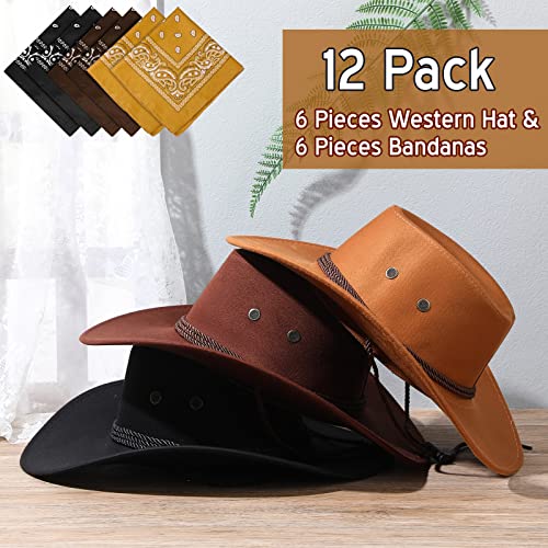 Image of Zhanmai 12 Pcs Cowboy Hat and Bandana Cowboy Cowgirl Hats Bulk Western Party Costume Halloween Accessory