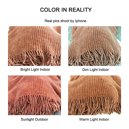 Lifein Throw Blanket For Couch-Soft Boho Throw Blanket,Cozy Knit Farmhouse Chenille Throw,Small Knitted Lightweight Blanket&Throws For Bed,Chair,Sofa,Home Decor,Women,Man,Spring(Orange/Rust,50*60In) #TOP5