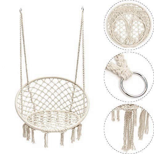 Karriw Hammock Chair Macrame Swing,Cotton Hanging Macrame Hammock Swing Chair Ideal for Indoor, Outdoor, Home,Bedroom, Patio, Deck, Yard, Garden (White)