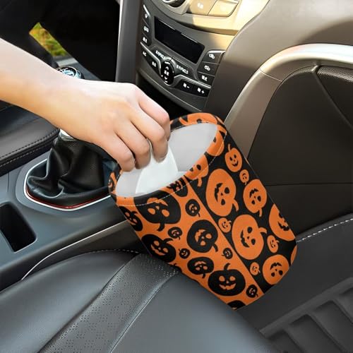 Image of Funny Pumpkins Halloween Trash Bag, Car Trash Can Cute, Portable, Collapsible for Back Seat, Floor, Hanging Headrest Waste Basket - Auto Garbage Accessory