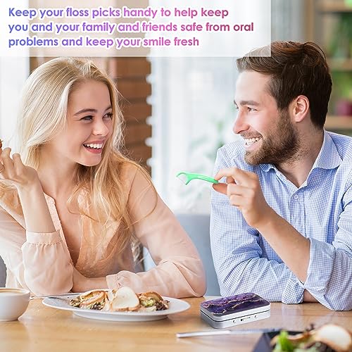 Image of Portable Dental Floss Case Easy to Store Various Size Picks Portable Dental Floss Dispenser Perfect for Travel, Hotel, Dinner, Dating, Purple Marble