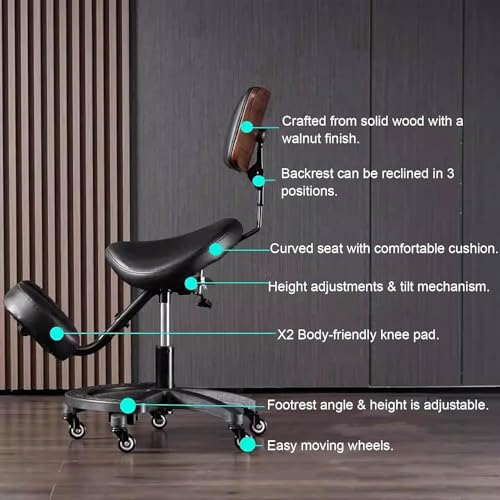 Sillón ergonómico con altura ajustable, respaldo, reposapiés y diseño rodante para uso profesional