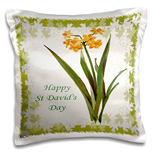 3dRose Taiche Digital Art-Happy Bunch of Artistic Narcissus Daffodils with St Davids Day Greeting (pc-333739-1) Pillow Case, White