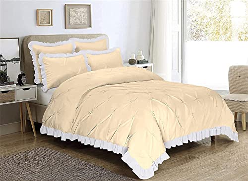 Image of 300 TC Pinch Ruffle 2 Tone Duvet /Razai /Blanket Cover with 2 Pillow Cover- 100% Cotton (Zipper Closure) Razai Cover 3 PC Set, Soft & Lightweight-Double Size White /Ivory