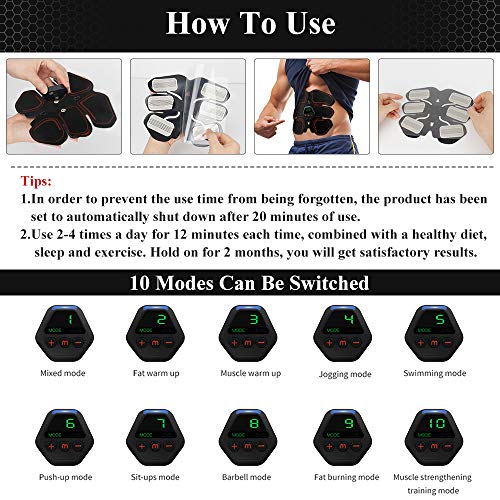 Abdominal Muscle EMS Abs Muscle Trainer with Digital LCD Display AB Toning Home Office Fitness Workout Abdomen Gym Equipment with 10 Modes & 20 Levels for Women Men Leg Arm Waist Hip