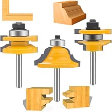 OLETBE 3 PCS Router Bit Set, 1/4-Inch Shank Round Over Raised Panel Cabinet Door Ogee Rail and Stile Router Bits, Woodworking Wood Cutter, Wood Carbide Groove Tongue Milling Tool 3