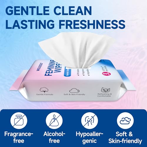 Image of Feminine Wipes for Women, Impossibly Compact Travel Mini Packs, pH Balanced Unscented Hypoallergenic Alcohol-Free, Period Friendly Private Care for Teens & Women - 8 Pack Total 64 Wipes