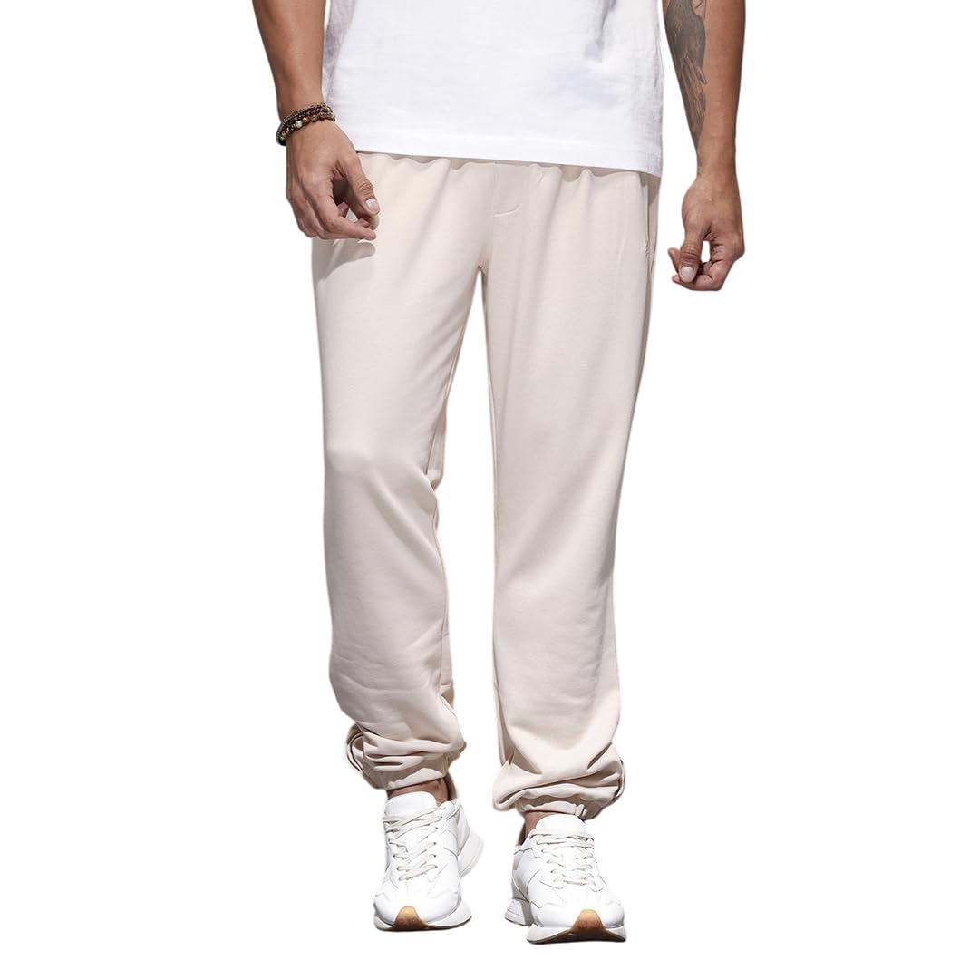 WROGN Men's Cotton Fleece Joggers | Elasticated Waist Band | Straight Fit in neutral