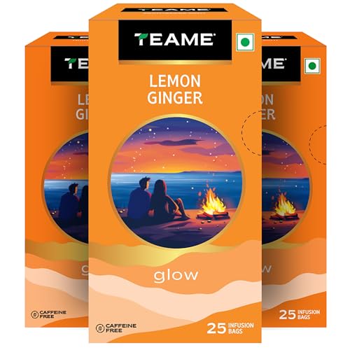 Image of TE-A-ME Lemon Ginger 25 Infusion Bags | Tasty Blend of Zesty Lemon & Spicy Ginger, Boosts Immunity, Rich in Anti-oxidants, Caffeine-Free | Enjoy as Hot or Iced Tea | Pack of 3