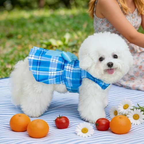 XPUDAC 4 Pack Plaid Dog Dress for Small Dog, Sweet Bowknot Cute Puppy Dress Pet Princess Clothes for Birthday Holiday Spring Summer Pet Outfits Girl Pink Purple, XS - Image 5