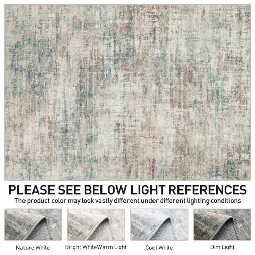 9x12 Area Rugs Washable Rug: Modern Abstract Living Room Rug Soft Anti-Skid Thin Carpet Indoor Floor Non-Shedding Carpets for Bedroom Dining Room Farmhouse Nursery Home Office Multi Color