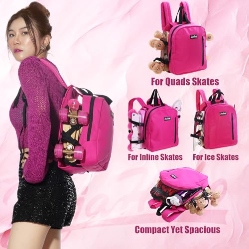 JajaHoho Roller skates bags for Women Men, Pink Multi-functional Sports Backpack for Rollerskates, Ice skates, Inline skates, Skate Gear Storage, Durable and Stylish, 11 x 9 x 3 inches (Fuchsia) by JajaHoho - Used condition - Image 2