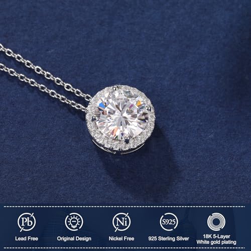 Moissanite Necklace Halo Pendant for Women 0.5CT-4.0CT 18K White/Yellow Gold Plated Sterling Silver Dainty Anniversary Day Present for Her Wife Mother 18+2 inches Lab Created Dimaond Jewelry with GRA Certificate of Authenticity 5