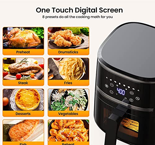 Air Fryer Oven 5 Qt Large Oil Free Touch Screen 1500W Mini Oven Combo with 7 Accessories, One-Touch Digital Controls, Nonstick Tray & Dishwasher-Safe Detachable Square Basket, Timer