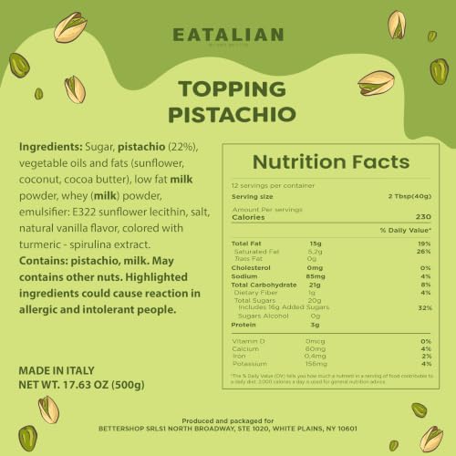 EATALIAN by AMZ BETTER Pistachio Flavoured Topping, Sweet Protein Cream in 17.63 oz/ 500g Squeezer, Made in Italy, Pistachio Sauce Ideal for Decorating Ice Cream, Desserts and Dubai Chocolate - image 4