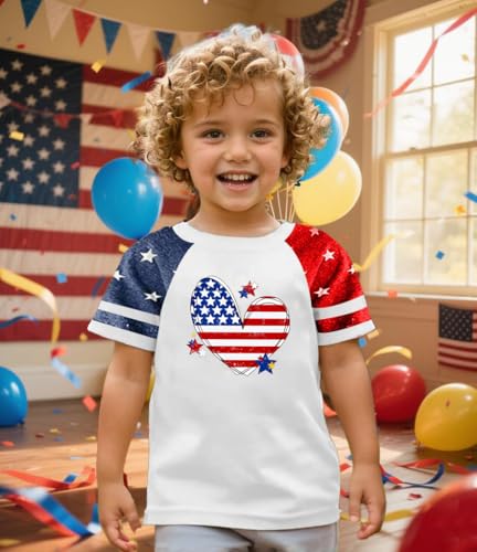 Image of Girls 4th of July Shirt Kids USA Shirts American Flag Tshirt Girls Boys Patriotic T Shirt Independence Day Tee Tops