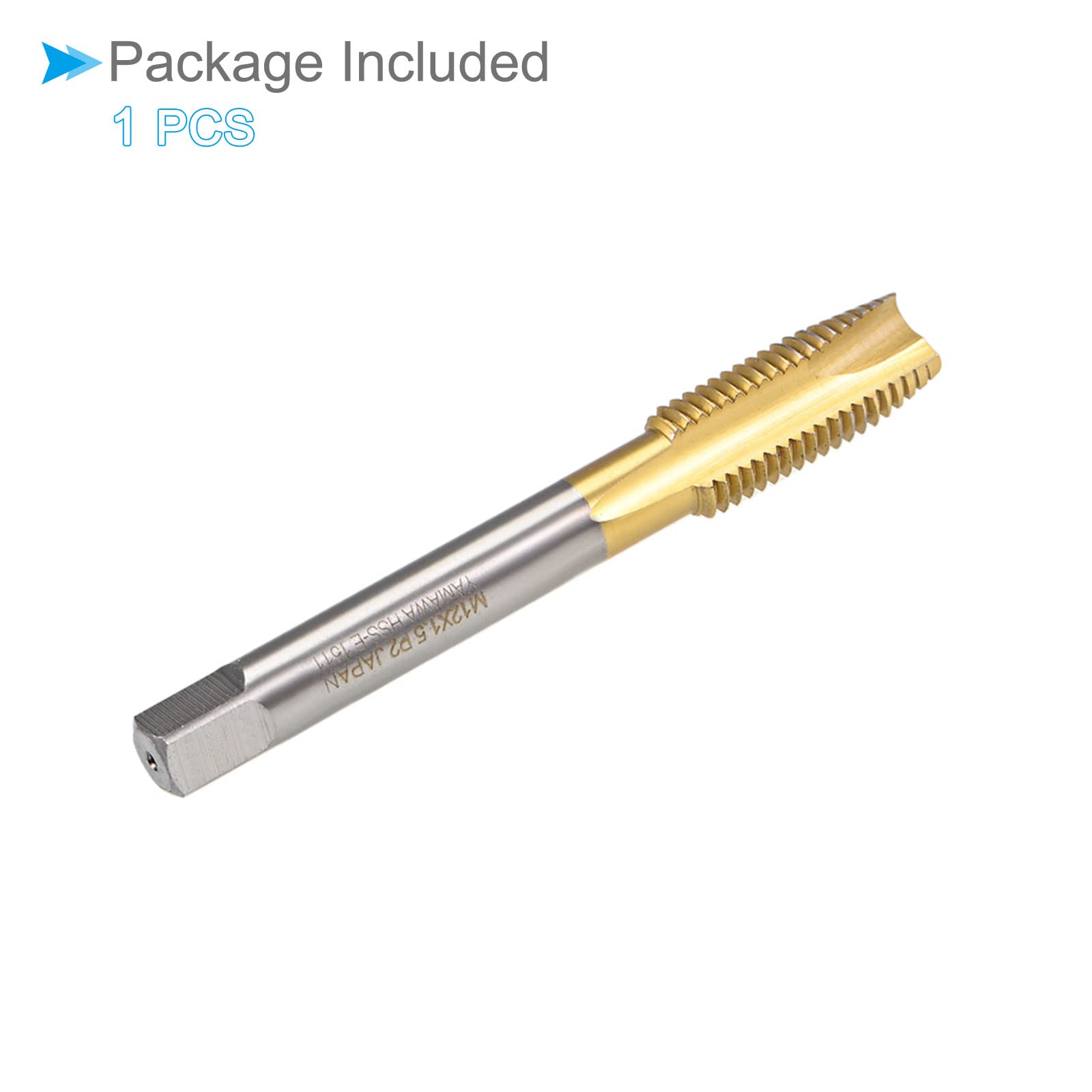 Spiral Point Taps, Metric M12 x 1.5 Filettatura, Titanio Rivestito Alta Velocità Acciaio 6542 Vite Fresatura Filettatura Tap - (per Picchiettatura Perforante Macchina), 1Pz