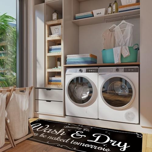 Laundry Room Rug Non Slip Floor mats Farmhouse Large Laundry Rugs for Laundry Runner Room Mat Washer and Dryer Carpet Laundry Room Decor 24x72inch(Black)