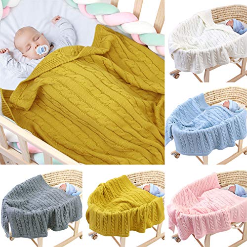 Manta de Tiro para Bebé de Punto Envoltura de Envoltura de Guardería Color Puro Recién Nacido Niño Pequeño Crochet 100X80cm Colcha Suave Y Cálida para Niños Niña (Mostaza)