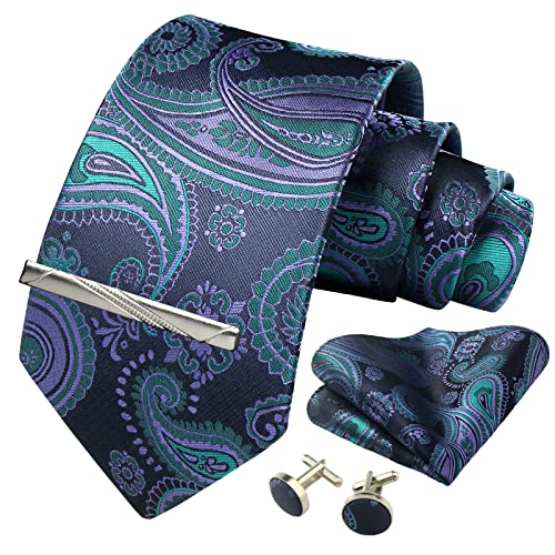 Image of Paisley Floral Mens Tie Formal Necktie Pocket Squares Ties Clips Cufflinks Classic for Men Set