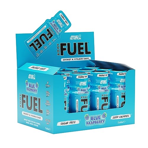 Applied Nutrition BodyFuel Energy Shot - Body Fuel Prime Energy Shot Physical Performance with B-Vitamins Taurine Caffeine Sugar Free Zero Calories (Box 12 Units x 60ml) (Blue Raspberry)