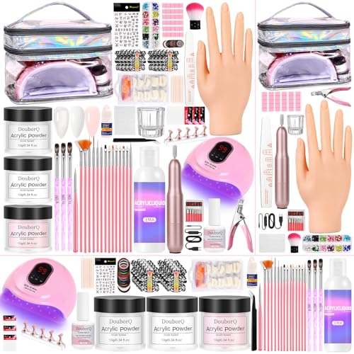 Major Dijit Acryl-Nagelset UV-LED-Lampe Pulver Monomer Übungshand Strasssteine Formen 4-in-1-Gel-Nagellack silberne Kosmetiktasche erzielen Sie zu Hause Ergebnisse in Salonqualität.