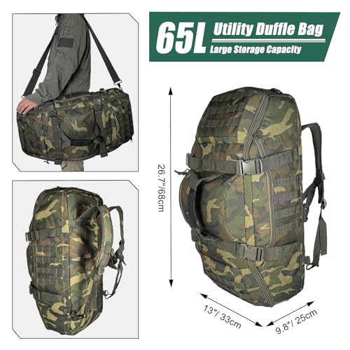 Image of Hannibal Tactical 55L Large Duffle Bag, 3-in-1 Tactical Backpack MOLLE Pack for Sports, Gym, Outdoor, US Woodland